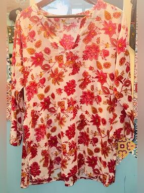 Boho Pink Floral 100% Cotton Tunic Cover Up XL | Made in India
